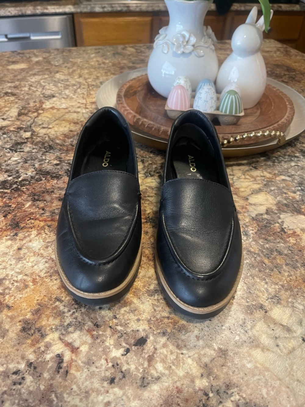 Aldo Black Leather Penny Loafers with Tan Welt - Picture 3 of 6